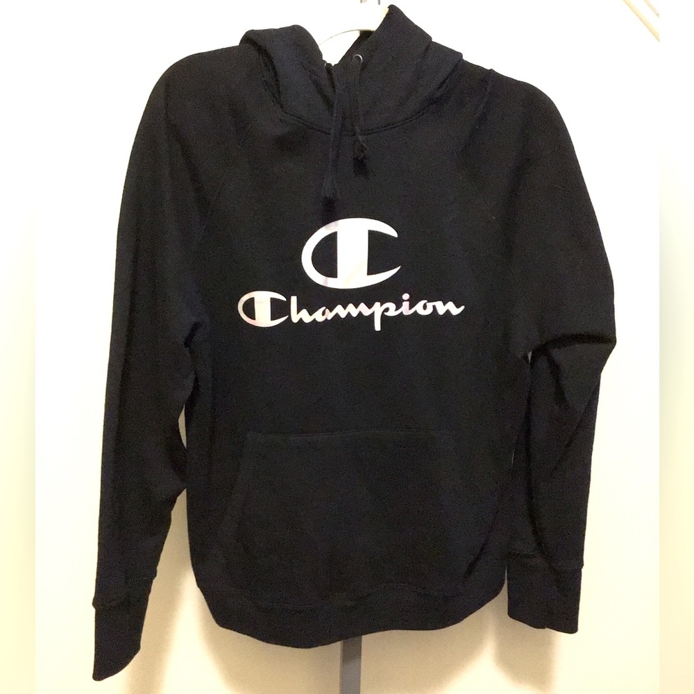 Champion EUC Hoodie Black Long Sleeve 
Iridescent Logo Size XL